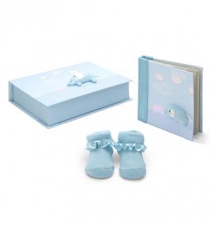 Elephant Baby Gift Set (Storage box, Album, Booties)(Blue)