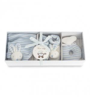 Bunny Baby Gift Set (Bib, Booties and Rattle)(0-3 Months)(Blue)