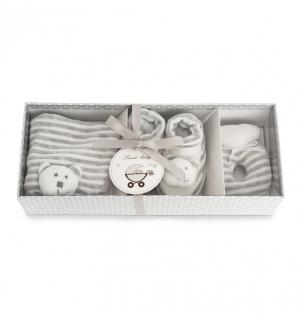 Bunny Baby Gift Set (Bib, Booties and Rattle)(0-3 Months)(Grey)